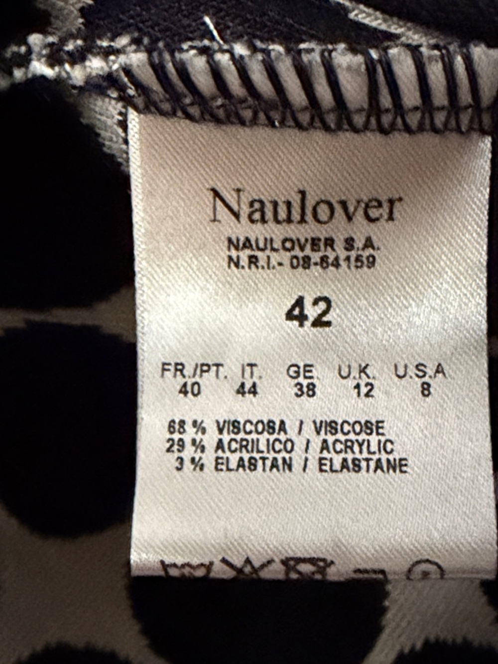 Naulover Cream & Black Polka Dot Short Sleeve Top with Red Trim Euro size 42/M - Picture 6 of 7